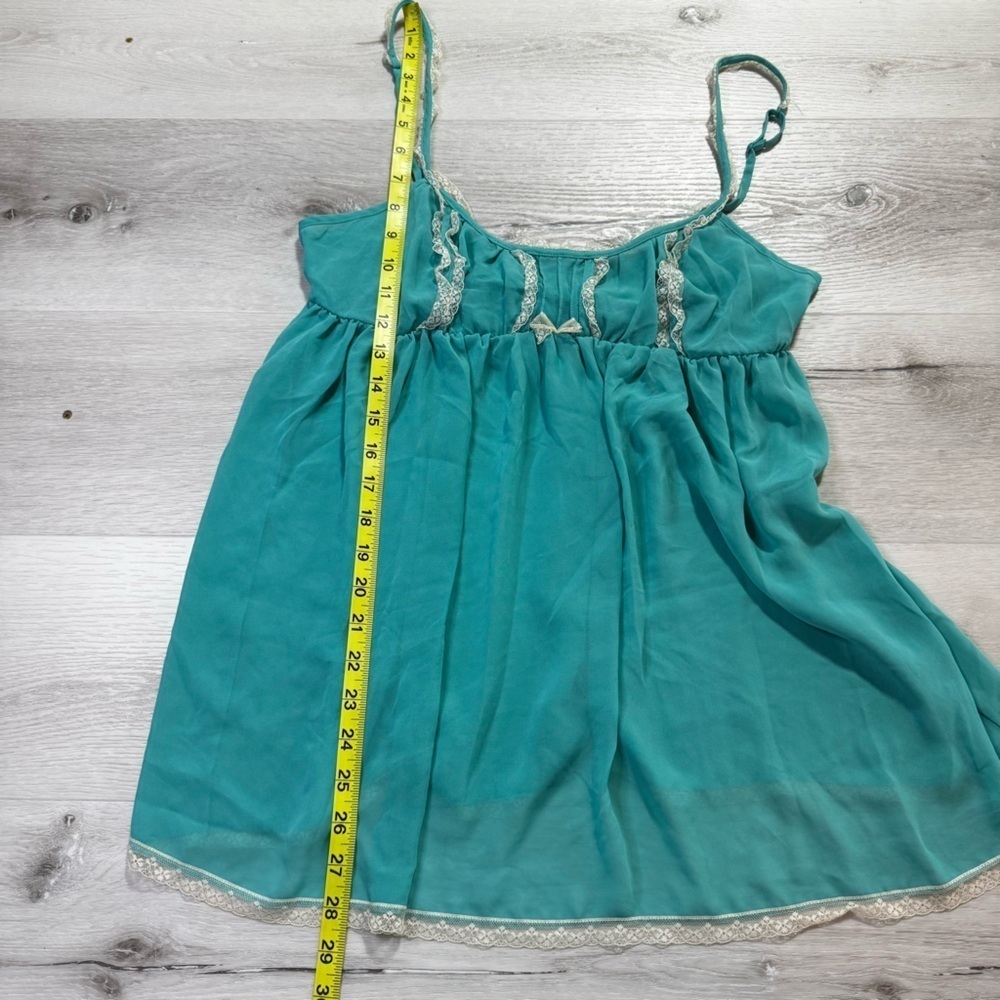 Victoria's Secret Sheer Turquoise Lace Trim Babydoll Chemise, Size Large - Picture 9 of 10